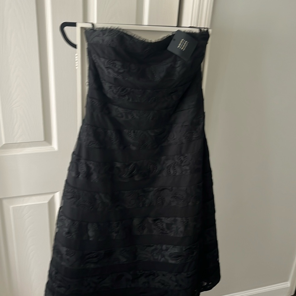 White House black market strapless embroidered detail holiday dress
